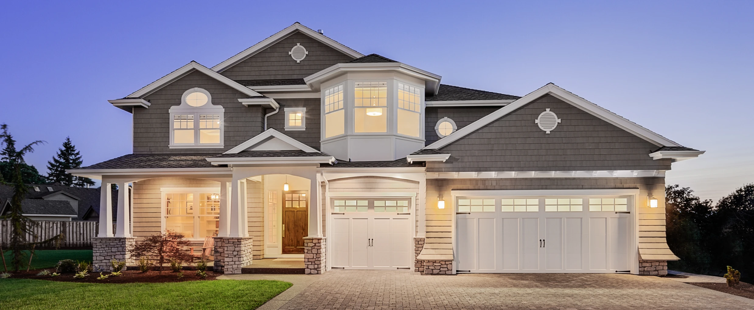 Modern house with well-lit exterior